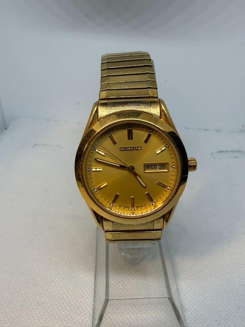 Vintage Seiko 7N43-9070 Men's 37mm Gold-Tone Champagne Day/Date Quartz Watch
